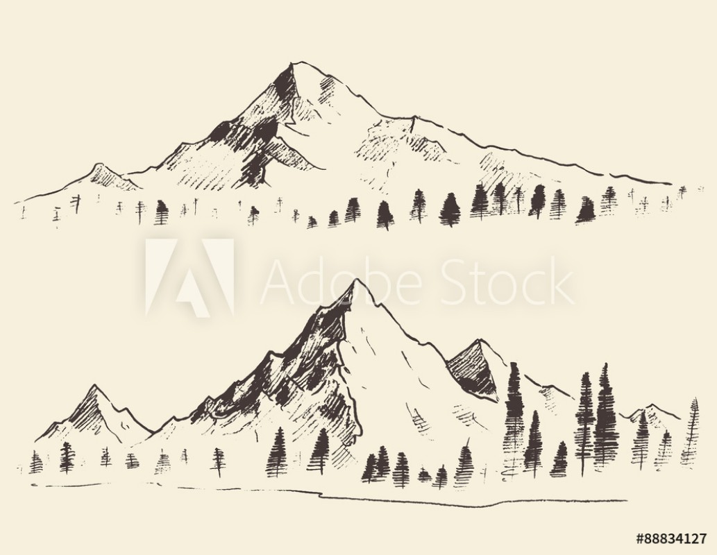 Picture of Mountains sketch contours engraving drawn vector